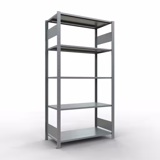 Grundregal, Fachbodenregal Stecksystem MULTIplus150, 2000 x 1000 x 500 mm (HxBxT), 5 Fachböden, Längenriegel, verzinkt aus der Kategorie Grundregal mit der Artikelnummer 12750-LR