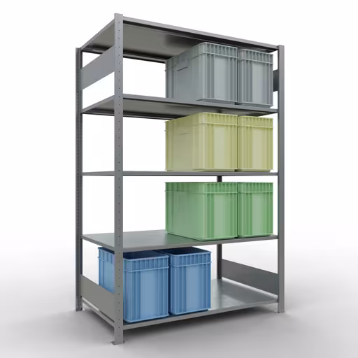 Grundregal, Fachbodenregal Stecksystem MULTIplus150, 2000 x 1300 x 800 mm (HxBxT), 5 Fachböden, Längenriegel, verzinkt von der Marke Schulte Lagertechnik aus der Produktreihe Stecksystem