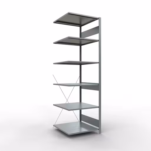 Anbauregal, Fachbodenregal Stecksystem MULTIplus150, 2500 x 750 x 800 mm (HxBxT), 6 Fachböden, Kreuzstrebe, verzinkt aus der Kategorie Anbauregal mit der Artikelnummer 12786-75