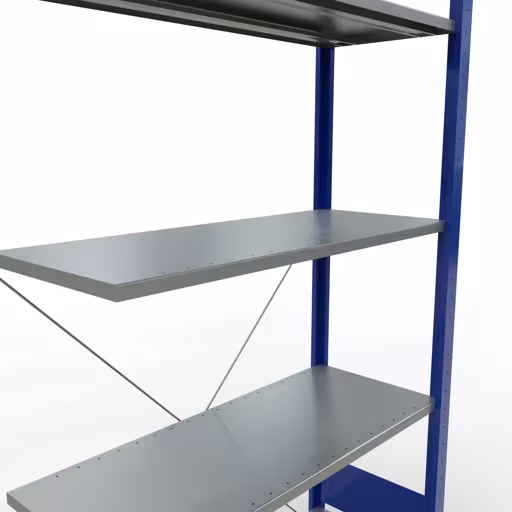 Produktbild Nr.7 des Artikels Anbauregal, Fachbodenregal Stecksystem MULTIplus150, 2000 x 1000 x 400 mm (HxBxT), 5 Fachböden, Kreuzstrebe, RAL 5010/verzinkt aus der Produktreihe Stecksystem von der Marke Schulte Lagertechnik