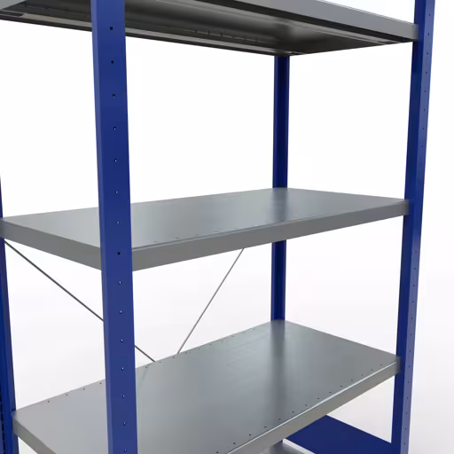 Grundregal, Fachbodenregal Stecksystem MULTIplus250, 2000 x 1000 x 500 mm (HxBxT), 5 Fachböden, Kreuzstrebe, RAL 5010 enzianblau/verzinkt von der Marke Schulte Lagertechnik aus der Produktreihe Stecksystem