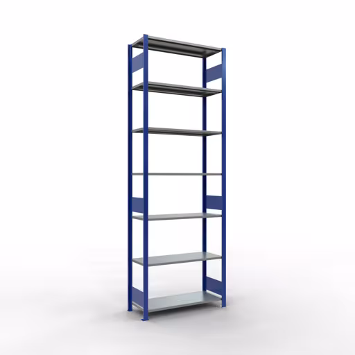 Grundregal, Fachbodenregal Stecksystem MULTIplus85, 3000 x 1000 x 400 mm (HxBxT), 7 Fachböden, Längenriegel, RAL 5010 enzianblau aus der Kategorie Grundregal mit der Artikelnummer 13142-LR-B