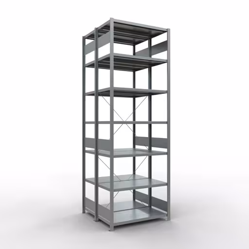 Grundregal, Doppelregal, Fachbodenregal Stecksystem MULTIplus250, 3000 x 1000 x (2x500) mm (HxBxT), 2x7 Fachböden, Kreuzstrebe, verzinkt aus der Kategorie Doppelregale mit der Artikelnummer 14252-G