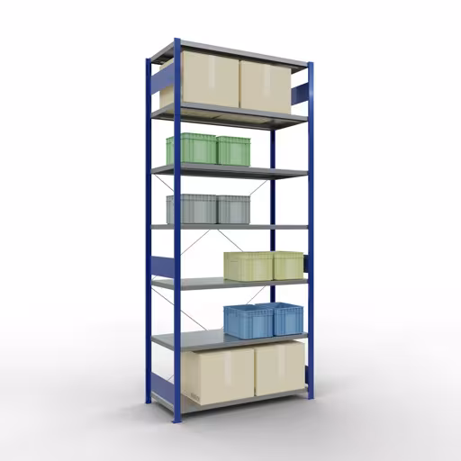Abbildung Nr 15 des Artikels Grundregal, Fachbodenregal Stecksystem MULTIplus250, 3000 x 1300 x 600 mm (HxBxT), 7 Fachböden, Kreuzstrebe, RAL 5010 enzianblau/verzinkt aus der Produktgruppe Stecksystem von der Marke Schulte Lagertechnik