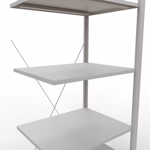 Zusatzbild des Artikels Anbauregal, Fachbodenregal Stecksystem MULTIplus150, 2000 x 750 x 600 mm (HxBxT), 5 Fachböden, Kreuzstrebe, RAL 7035 lichtgrau aus Anbauregal