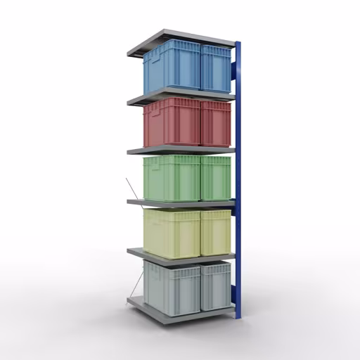 Abbildung Nr 14 des Artikels Anbauregal, Fachbodenregal Stecksystem MULTIplus250, 2500 x 750 x 800 mm (HxBxT), 6 Fachböden, Kreuzstrebe, RAL 5010 enzianblau/verzinkt/verzinkt aus der Produktgruppe Stecksystem von der Marke Schulte Lagertechnik