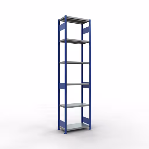 Grundregal, Fachbodenregal Stecksystem MULTIplus250, 3000 x 750 x 400 mm (HxBxT), 7 Fachböden, Längenriegel, RAL 5010 enzianblau/verzinkt/verzinkt aus der Kategorie Grundregal mit der Artikelnummer 12942-75-LR-B