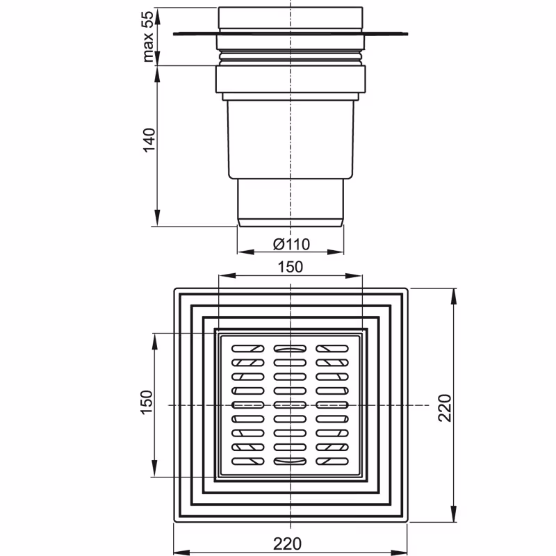 Bodenabläufe 150x150mm Ausführung Anschluss: senkrecht mit der GTIN 8594045937176 APV Bodenablauf | Duschablauf mit Siphon DN100 Edelstahlrost 150x150 mm senkrecht von AlcaPlast mit der Artikelnr. APV13