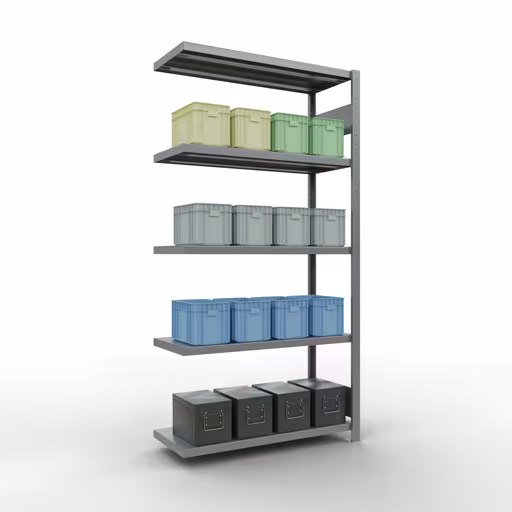 Abbildung Nr 9 des Artikels Anbauregal, Fachbodenregal Stecksystem MULTIplus250, 2000 x 1000 x 400 mm (HxBxT), 5 Fachböden, Längenriegel, verzinkt aus der Produktgruppe Stecksystem von der Marke Schulte Lagertechnik