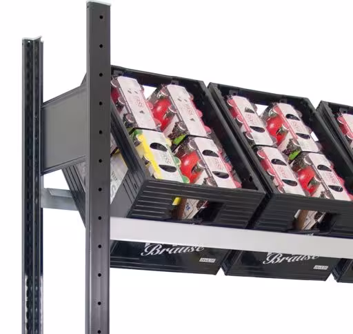 Produktbild Nr 10 des Artikels Anbauregal, Getränkekistenregal 1800 x 1000 x 300 mm (HxBxT), schwarz/silber, 3 Ebenen für 9 Getränkekisten Abbildung Nr 10 des Artikels Anbauregal, Getränkekistenregal 1800 x 1000 x 300 mm (HxBxT), schwarz/silber, 3 Ebenen für 9 Getränkekisten aus der Produktgruppe Fachbodenregale von der Marke Schulte Lagertechnik