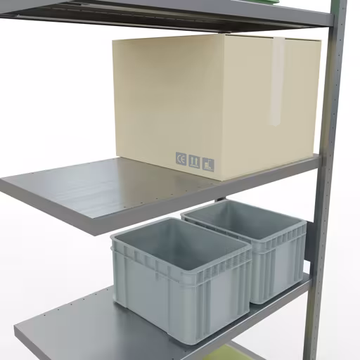 Abbildung Nr 13 des Artikels Anbauregal, Fachbodenregal Stecksystem MULTIplus330, 3000 x 1000 x 500 mm (HxBxT), 7 Fachböden, Längenriegel, verzinkt aus der Produktgruppe Stecksystem von der Marke Schulte Lagertechnik