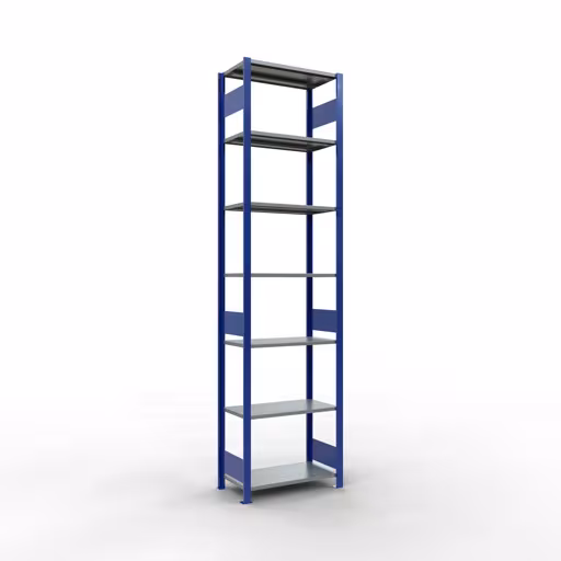 Grundregal, Fachbodenregal Stecksystem MULTIplus150, 3000 x 750 x 400 mm (HxBxT), 7 Fachböden, Längenriegel, RAL 5010 enzianblau/verzinkt/verzinkt aus der Kategorie Grundregal mit der Artikelnummer 12742-75-LR-B