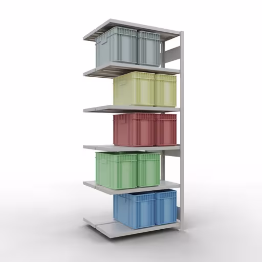 Produktbild Nr.6 des Artikels Anbauregal, Doppelregal, Fachbodenregal Stecksystem MULTIplus250, 2500 x 1000 x (2x400) mm (HxBxT), 2x6 Fachböden, Längenriegel, RAL 7035 lichtgrau aus der Produktreihe Fachbodenregale von der Marke Schulte Lagertechnik