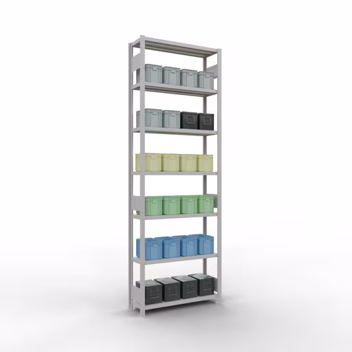 Abbildung Nr 14 des Artikels Grundregal, Fachbodenregal Stecksystem MULTIplus330, 3000 x 1000 x 300 mm (HxBxT), 7 Fachböden, Längenriegel, RAL 7035 lichtgrau aus der Produktgruppe Stecksystem von der Marke Schulte Lagertechnik