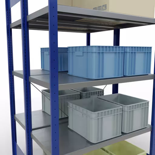 Abbildung Nr 14 des Artikels Grundregal, Doppelregal, Fachbodenregal Stecksystem MULTIplus250, 2000 x 1000 x (2x500) mm (HxBxT), 2x5 Fachböden, Kreuzstrebe, RAL 5010 enzianblau aus der Produktgruppe Fachbodenregale von der Marke Schulte Lagertechnik