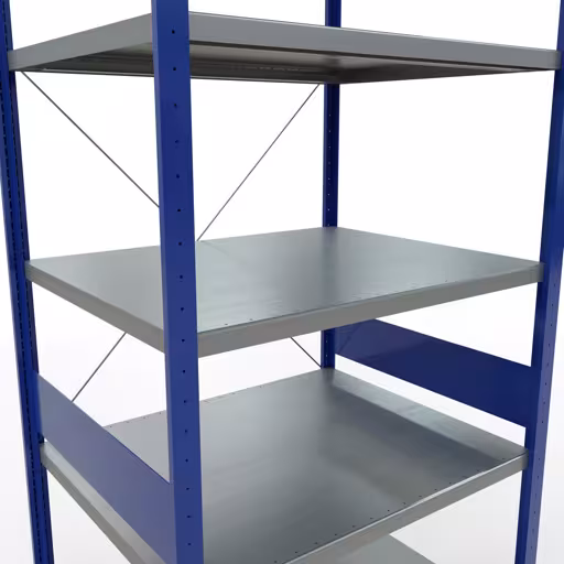 Abbildung Nr 15 des Artikels Grundregal, Fachbodenregal Stecksystem MULTIplus330, 3000 x 1000 x 800 mm (HxBxT), 7 Fachböden, Kreuzstrebe, RAL 5010 enzianblau/verzinkt aus der Produktgruppe Stecksystem von der Marke Schulte Lagertechnik