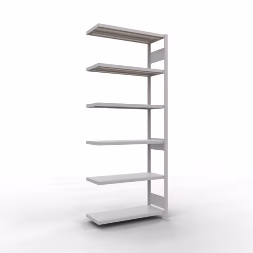 Anbauregal, Fachbodenregal Stecksystem MULTIplus330, 2500 x 1000 x 400 mm (HxBxT), 6 Fachböden, Längenriegel, RAL 7035 lichtgrau aus der Kategorie Anbauregal mit der Artikelnummer 33846-LR
