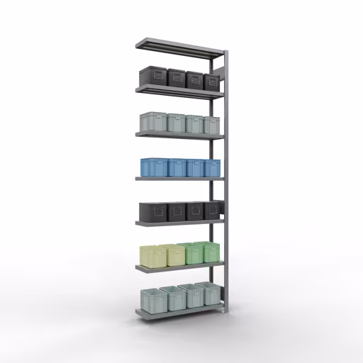 Abbildung Nr 15 des Artikels Anbauregal, Fachbodenregal Stecksystem MULTIplus330, 3000 x 1000 x 300 mm (HxBxT), 7 Fachböden, Längenriegel, verzinkt aus der Produktgruppe Stecksystem von der Marke Schulte Lagertechnik