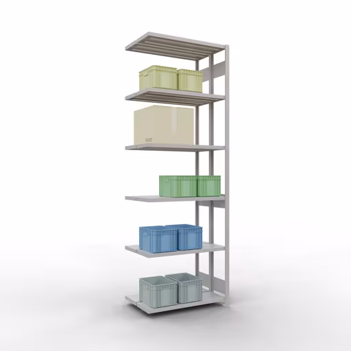 Anbauregal, Doppelregal, Fachbodenregal Stecksystem MULTIplus250, 3000 x 1000 x (2x300) mm (HxBxT), 2x7 Fachböden, Längenriegel, RAL 7035 lichtgrau von Schulte Lagertechnik mit der Artikelnr. 33237