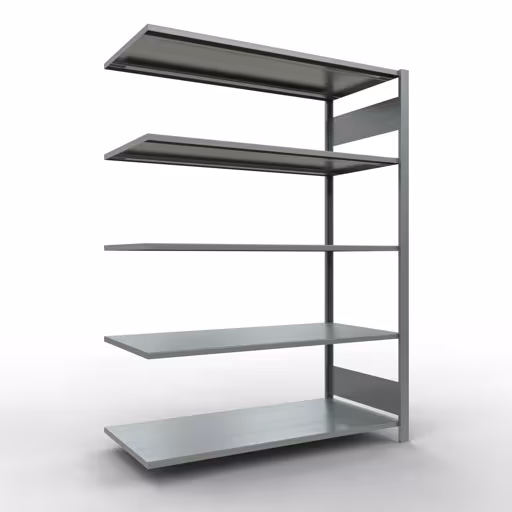 Anbauregal, Büro-Fachbodenregal Stecksystem MULTIplus150, 1800 x 1300 x 600 mm (HxBxT), 5 Fachböden, Längenriegel, verzinkt, ohne Mittelanschlag von der Marke Schulte Lagertechnik Anbauregal, Büro-Fachbodenregal Stecksystem MULTIplus150, 1800 x 1300 x 600 mm (HxBxT), 5 Fachböden, Längenriegel, verzinkt, ohne Mittelanschlag aus der Kategorie Stecksystem mit der Artikelnummer 17759