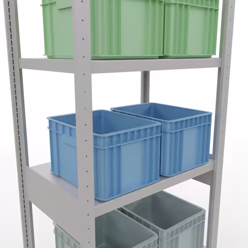 Abbildung Nr 14 des Artikels Grundregal, Fachbodenregal Stecksystem MULTIplus250, 2500 x 750 x 500 mm (HxBxT), 6 Fachböden, Längenriegel, RAL 7035 lichtgrau aus der Produktgruppe Stecksystem von der Marke Schulte Lagertechnik