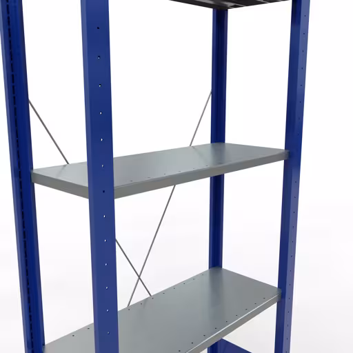 Grundregal, Fachbodenregal Stecksystem MULTIplus150, 2000 x 750 x 300 mm (HxBxT), 5 Fachböden, Kreuzstrebe, RAL 5010 enzianblau/verzinkt/verzinkt von Schulte Lagertechnik mit der Artikelnr. 12730-75-B