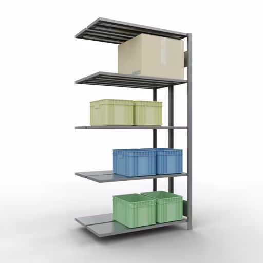 Anbauregal, Doppelregal, Fachbodenregal Stecksystem MULTIplus150, 2000 x 1000 x (2x300) mm (HxBxT), 2x5 Fachböden, Längenriegel, verzinkt von der Marke Schulte Lagertechnik aus der Produktreihe Fachbodenregale