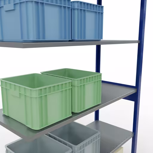 Produktbild Nr.13 des Artikels Anbauregal, Fachbodenregal Stecksystem MULTIplus150, 2500 x 1300 x 500 mm (HxBxT), 6 Fachböden, Längenriegel, RAL 5010 enzianblau/verzinkt aus der Produktreihe Stecksystem von der Marke Schulte Lagertechnik