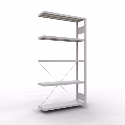 Abbildung Nr 14 des Artikels Anbauregal, Fachbodenregal Stecksystem MULTIplus330, 2000 x 1000 x 300 mm (HxBxT), 5 Fachböden, Kreuzstrebe, RAL 7035 lichtgrau aus der Produktgruppe Stecksystem von der Marke Schulte Lagertechnik