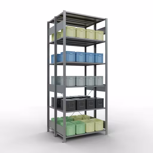 Grundregal, Doppelregal, Fachbodenregal Stecksystem MULTIplus150, 2500 x 1000 x (2x400) mm (HxBxT), 2x6 Fachböden, Kreuzstrebe, verzinkt von der Marke Schulte Lagertechnik aus der Produktreihe Fachbodenregale