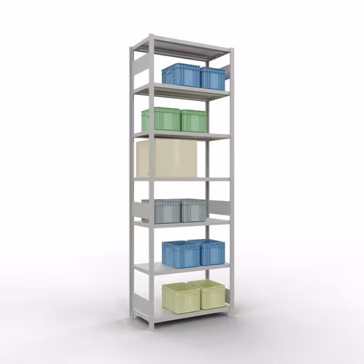 Abbildung Nr 12 des Artikels Grundregal, Fachbodenregal Stecksystem MULTIplus330, 3000 x 1000 x 500 mm (HxBxT), 7 Fachböden, Längenriegel, RAL 7035 lichtgrau aus der Produktgruppe Stecksystem von der Marke Schulte Lagertechnik