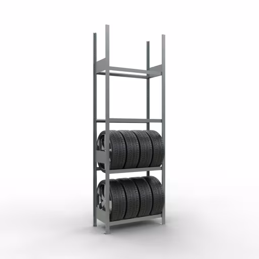 Grundregal, Räder-/Reifenregal, 2750 x 900 x 400 mm (HxBxT), verzinkt, 4 Lagerebenen á 150 kg Fachlast pro Ebene aus der Kategorie Autoteilelagerung mit der GTIN 4058255010295 Grundregal, Räder-/Reifenregal, 2750 x 900 x 400 mm (HxBxT), verzinkt, 4 Lagerebenen á 150 kg Fachlast pro Ebene von der Marke Schulte Lagertechnik aus der Produktreihe Fachbodenregale