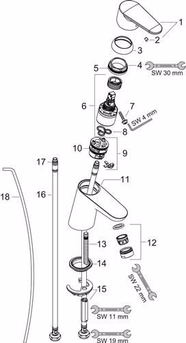 Hansgrohe Einhebel-Waschtischmischer FOCUS 70 Nennweite 15 mit Zugstangen-Ablaufgarnitur 1 1/4 Zoll chrom