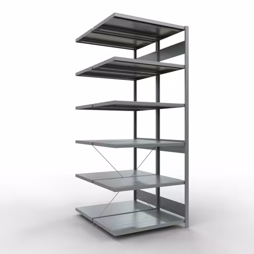 Anbauregal, Doppelregal, Fachbodenregal Stecksystem MULTIplus250, 2500 x 1000 x (2x600) mm (HxBxT), 2x6 Fachböden, Kreuzstrebe, verzinkt von Schulte Lagertechnik mit der Artikelnr. 14266-A