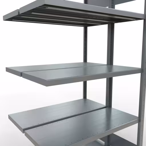 Andere Ansicht des Artikels Anbauregal, Doppelregal, Fachbodenregal Stecksystem MULTIplus250, 2000 x 1000 x (2x400) mm (HxBxT), 2x5 Fachböden, Längenriegel, verzinkt aus der Kategorie Fachbodenregale