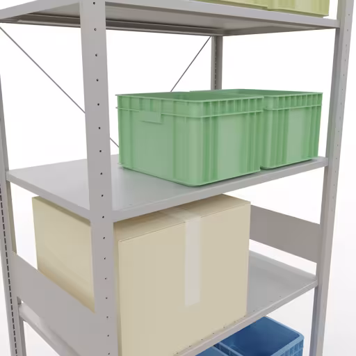 Produktbild Nr 16 des Artikels Grundregal, Fachbodenregal Stecksystem MULTIplus85, 3000 x 1000 x 600 mm (HxBxT), 7 Fachböden, Kreuzstrebe, RAL 7035 lichtgrau Abbildung Nr 16 des Artikels Grundregal, Fachbodenregal Stecksystem MULTIplus85, 3000 x 1000 x 600 mm (HxBxT), 7 Fachböden, Kreuzstrebe, RAL 7035 lichtgrau aus der Produktgruppe Stecksystem von der Marke Schulte Lagertechnik