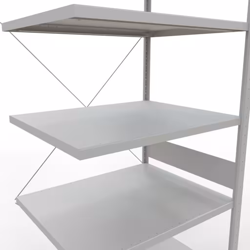 Abbildung Nr 14 des Artikels Anbauregal, Fachbodenregal Stecksystem MULTIplus330, 3000 x 1000 x 800 mm (HxBxT), 7 Fachböden, Kreuzstrebe, RAL 7035 lichtgrau aus der Produktgruppe Stecksystem von der Marke Schulte Lagertechnik
