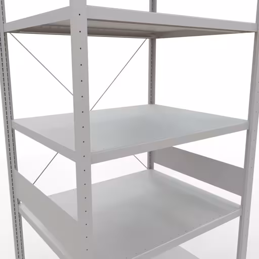 Grundregal, Fachbodenregal Stecksystem MULTIplus250, 3000 x 1000 x 800 mm (HxBxT), 7 Fachböden, Kreuzstrebe, RAL 7035 lichtgrau von der Marke Schulte Lagertechnik aus der Produktreihe Stecksystem