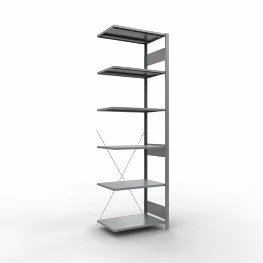 Anbauregal, Fachbodenregal Stecksystem MULTIplus150, 2500 x 750 x 500 mm (HxBxT), 6 Fachböden, Kreuzstrebe, verzinkt aus der Kategorie Anbauregal mit der Artikelnummer 12756-75