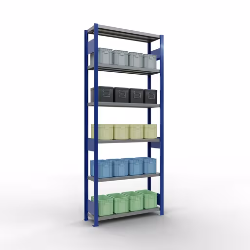 Abbildung Nr 13 des Artikels Grundregal, Fachbodenregal Stecksystem MULTIplus330, 2500 x 1000 x 300 mm (HxBxT), 6 Fachböden, Längenriegel, RAL 5010 enzianblau/verzinkt aus der Produktgruppe Stecksystem von der Marke Schulte Lagertechnik