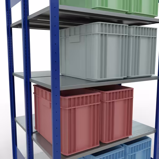 Andere Ansicht des Artikels Grundregal, Doppelregal, Fachbodenregal Stecksystem MULTIplus150, 2000 x 1000 x (2x500) mm (HxBxT), 2x5 Fachböden, Längenriegel, RAL 5010 enzianblau aus der Kategorie Fachbodenregale