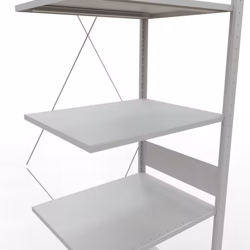 Andere Ansicht des Artikels Anbauregal, Fachbodenregal Stecksystem MULTIplus150, 3000 x 750 x 600 mm (HxBxT), 7 Fachböden, Kreuzstrebe, RAL 7035 lichtgrau aus der Kategorie Stecksystem