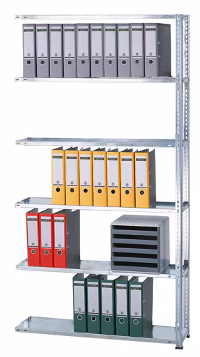 Anbauregal, Büro-Fachbodenregal Schraubsystem MULTIplus85, 2000 x 1000 x 300 mm (HxBxT), 6 Fachböden, verzinkt, ohne Anschlagleiste aus der Kategorie Schraubsystem mit der Artikelnummer 10436
