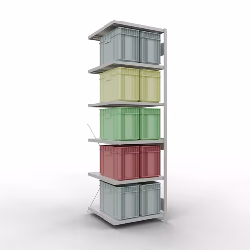 Abbildung Nr 10 des Artikels Anbauregal, Fachbodenregal Stecksystem MULTIplus250, 2500 x 750 x 800 mm (HxBxT), 6 Fachböden, Kreuzstrebe, RAL 7035 lichtgrau aus der Produktgruppe Stecksystem von der Marke Schulte Lagertechnik