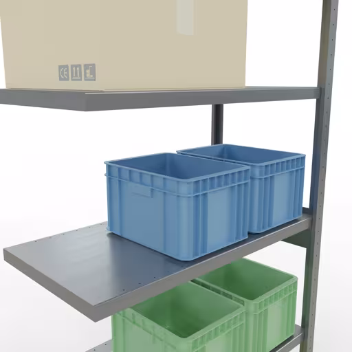 Produktbild Nr 12 des Artikels Anbauregal, Fachbodenregal Stecksystem MULTIplus330, 2500 x 1000 x 500 mm (HxBxT), 6 Fachböden, Längenriegel, verzinkt Abbildung Nr 12 des Artikels Anbauregal, Fachbodenregal Stecksystem MULTIplus330, 2500 x 1000 x 500 mm (HxBxT), 6 Fachböden, Längenriegel, verzinkt aus der Produktgruppe Stecksystem von der Marke Schulte Lagertechnik