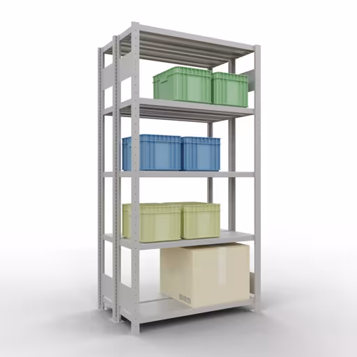 Zusatzbild des Artikels Grundregal, Doppelregal, Fachbodenregal Stecksystem MULTIplus250, 2000 x 1000 x (2x300) mm (HxBxT), 2x5 Fachböden, Längenriegel, RAL 7035 lichtgrau aus Doppelregale