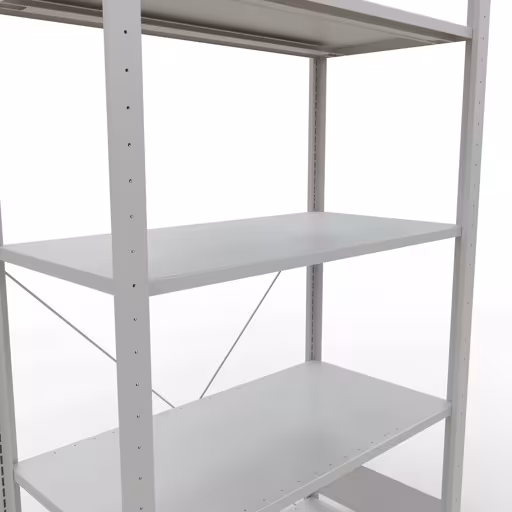 Abbildung Nr 15 des Artikels Grundregal, Fachbodenregal Stecksystem MULTIplus85, 2000 x 1000 x 500 mm (HxBxT), 5 Fachböden, Kreuzstrebe, RAL 7035 lichtgrau aus der Produktgruppe Stecksystem von der Marke Schulte Lagertechnik