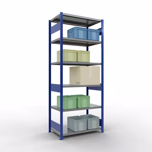 Abbildung Nr 12 des Artikels Grundregal, Fachbodenregal Stecksystem MULTIplus250, 2500 x 1000 x 600 mm (HxBxT), 6 Fachböden, Längenriegel, RAL 5010 enzianblau/verzinkt aus der Produktgruppe Stecksystem von der Marke Schulte Lagertechnik