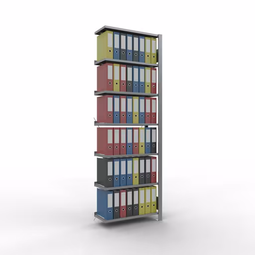 Anbauregal, Büro-Fachbodenregal Stecksystem MULTIplus85, 2300 x 750 x 300 mm (HxBxT), 7 Fachböden, Kreuzstrebe, verzinkt, mit Anschlagleiste von Schulte Lagertechnik mit der Artikelnr. 17715