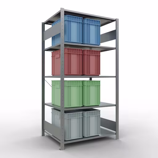 Grundregal, Fachbodenregal Stecksystem MULTIplus150, 2000 x 1000 x 800 mm (HxBxT), 5 Fachböden, Kreuzstrebe, verzinkt von Schulte Lagertechnik mit der Artikelnr. 12580